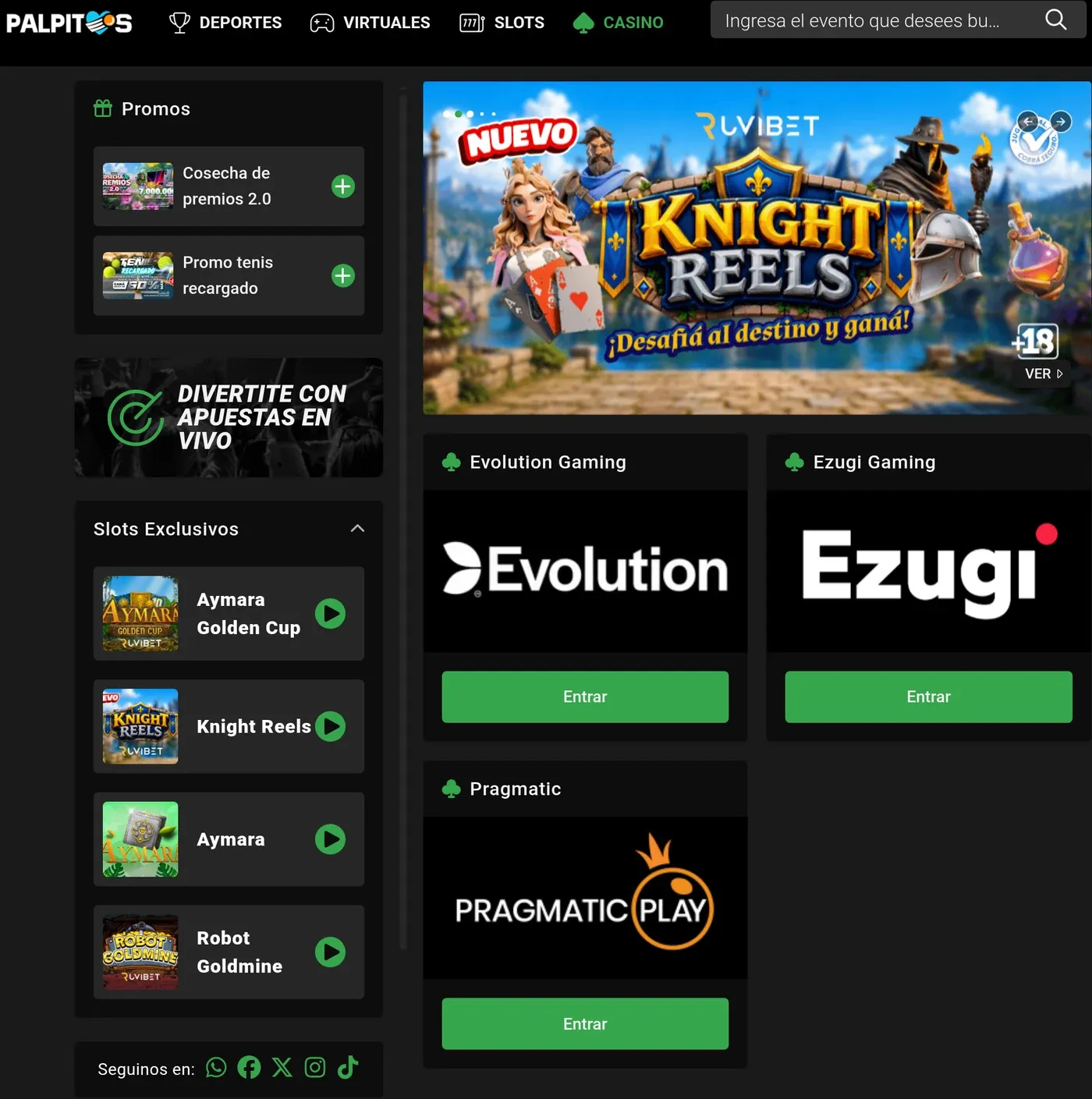 Proveedores del casino en vivo de Pálpitos
