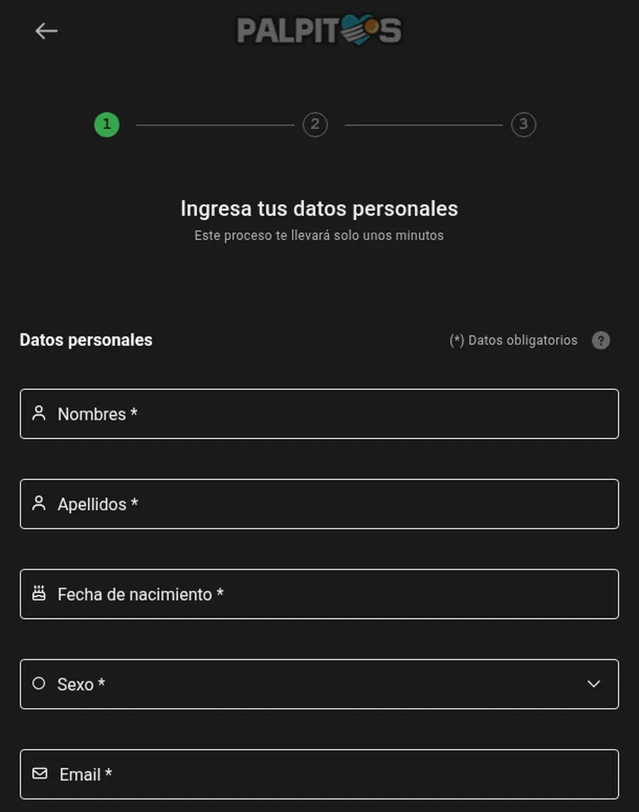 Primer paso del registro de Pálpitos