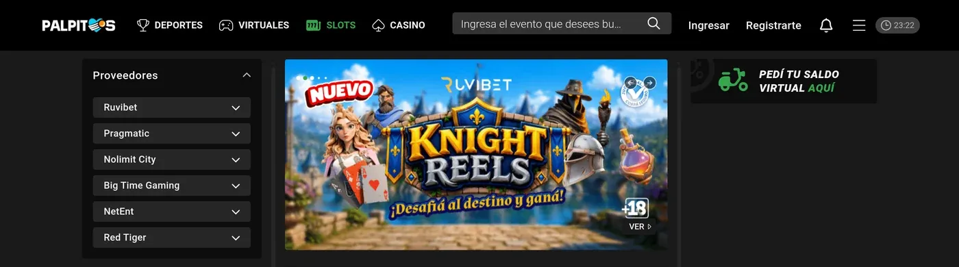 Lobby de tragamonedas de Pálpitos en computadora