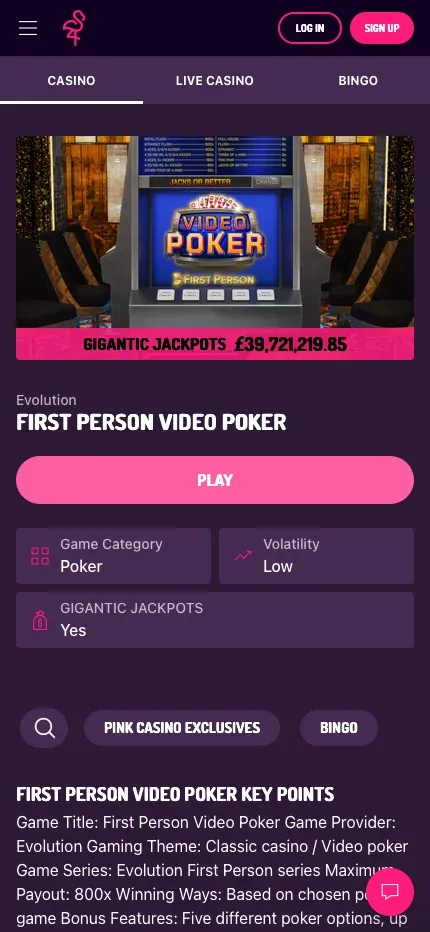 Pink Casino mobile preview
