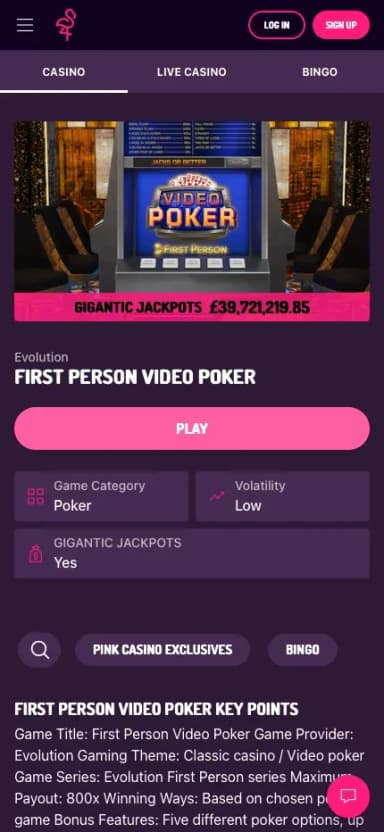 Pink Casino mobile site