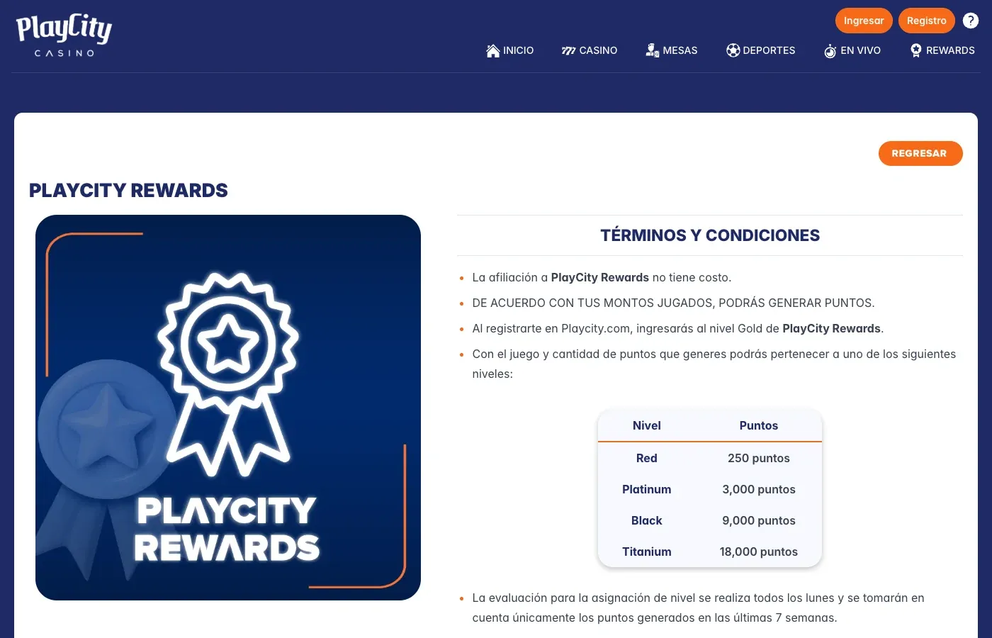 Niveles y beneficios de PlayCity Rewards
