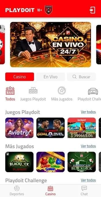 Aplicación de casino de Playdoit en Android