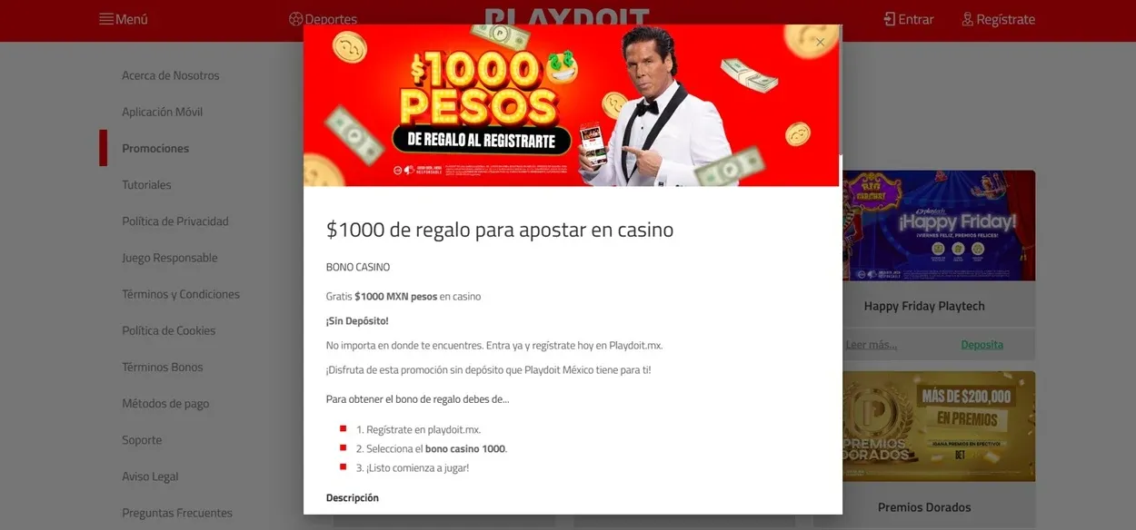Bono de $1,000 MXN sin depósito en Playdoit