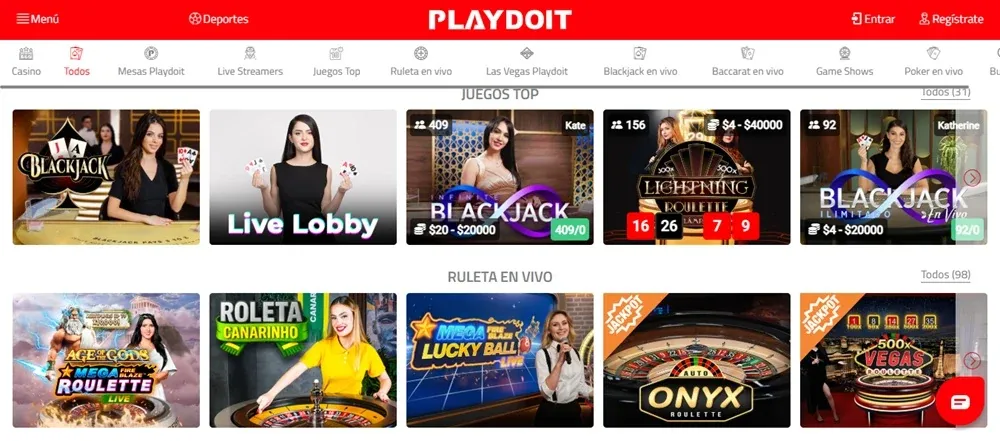 Blackjack y ruleta en vivo disponibles en Playdoit México