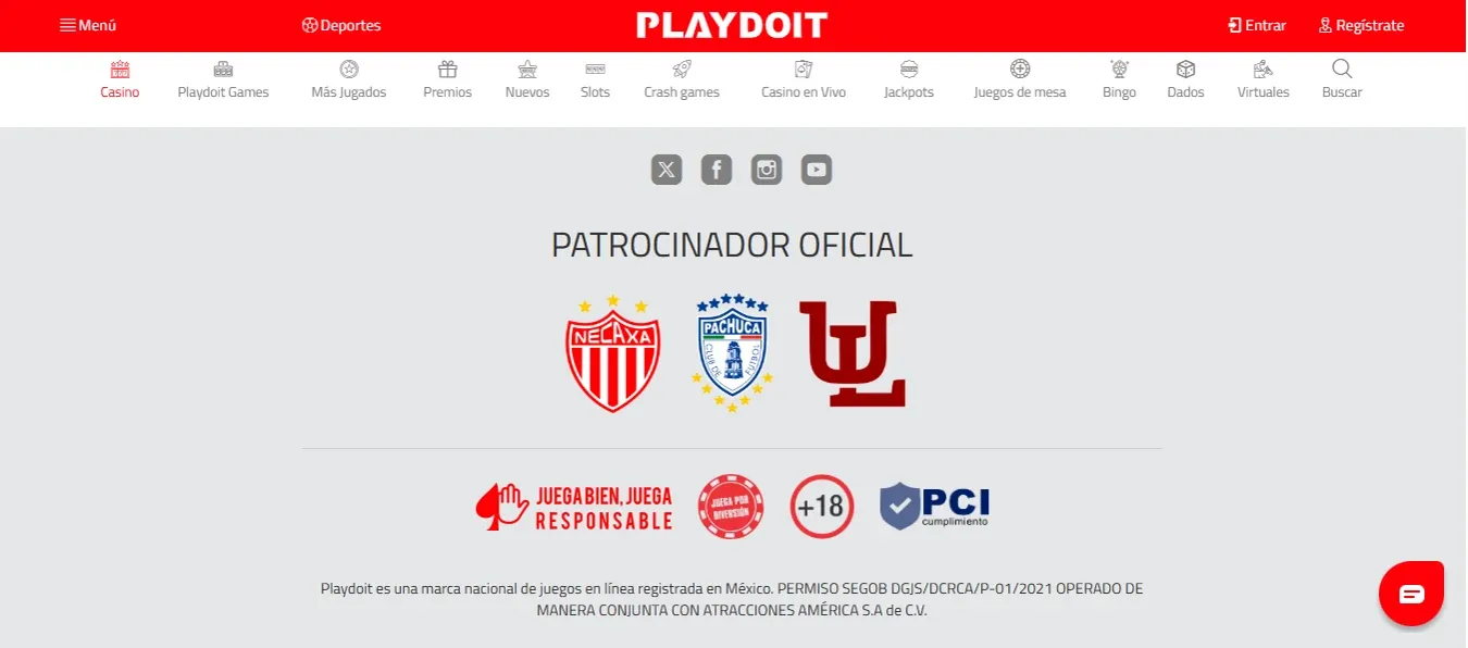 Pie legal y juego responsable de Playdoit México