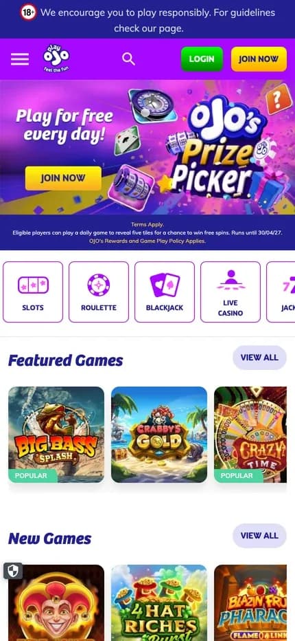 PlayOjo mobile preview