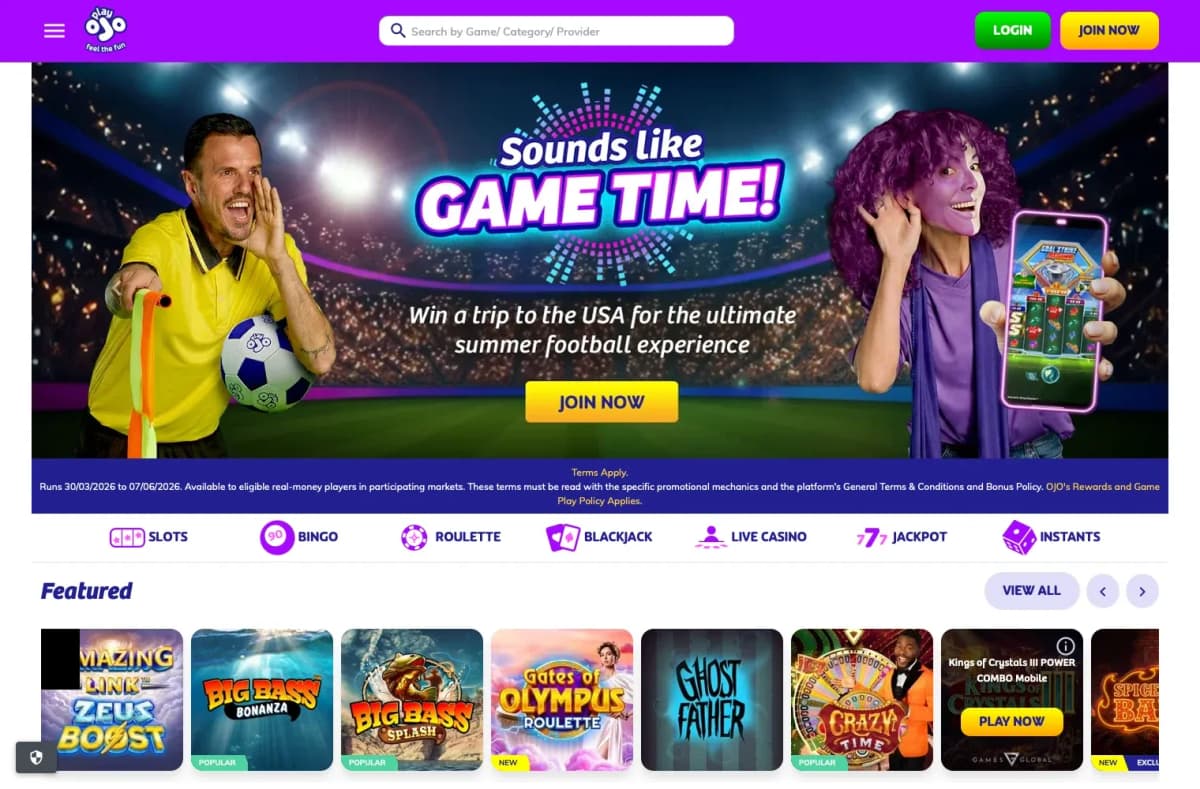 PlayOjo desktop site