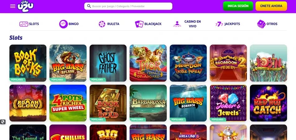 Lobby de tragamonedas de PlayUZU México