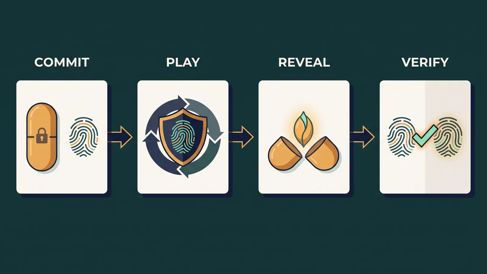 Four-step commitment and reveal process for verifying a provably fair game