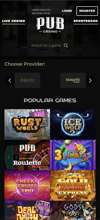 Pub Casino mobile preview