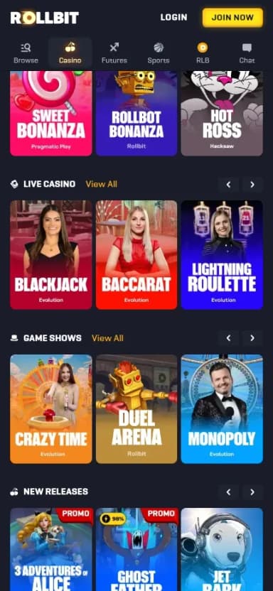 Rollbit mobile site