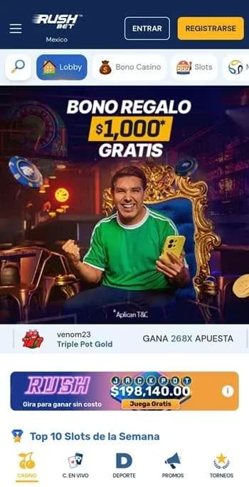 Aplicación de casino de Rushbet en Android