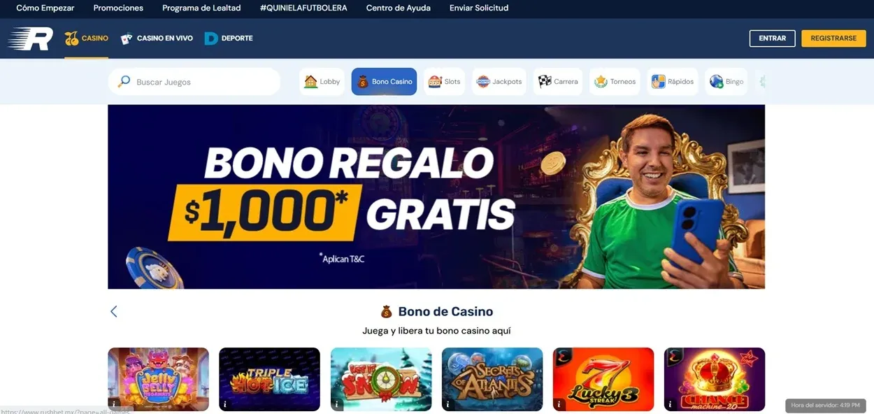 Bono de $1,000 MXN para casino en Rushbet México