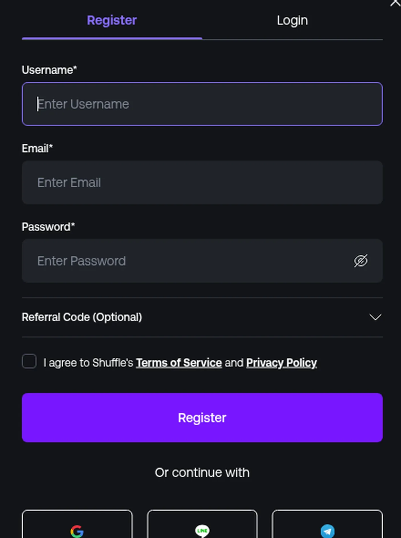 Shuffle empty public registration form