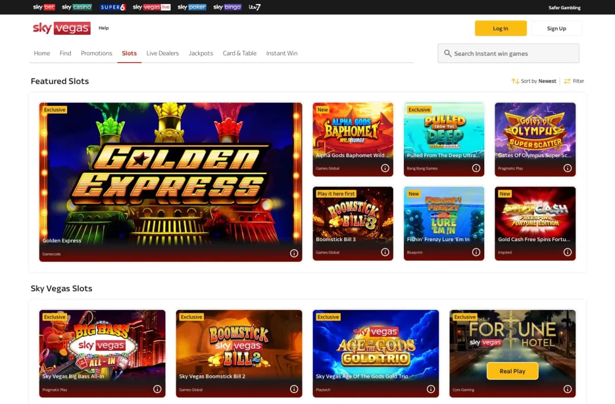 Sky Vegas desktop site
