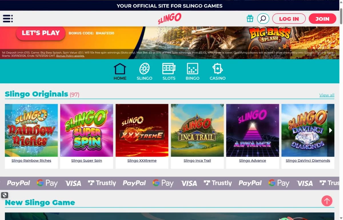 Slingo desktop site