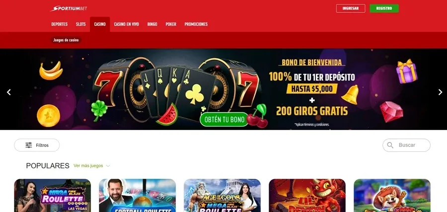 Bono de primer depósito con 200 giros de Sportiumbet México