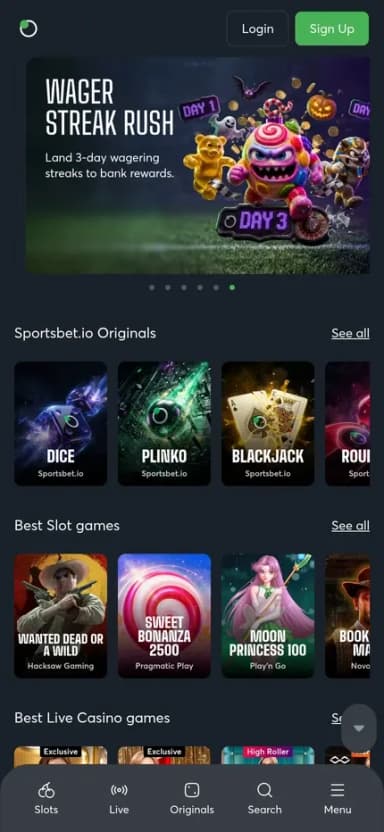 Sportsbet.io mobile site