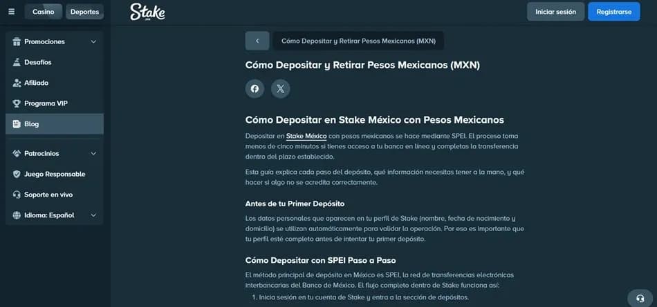 Guía para depositar y retirar pesos mexicanos en Stake