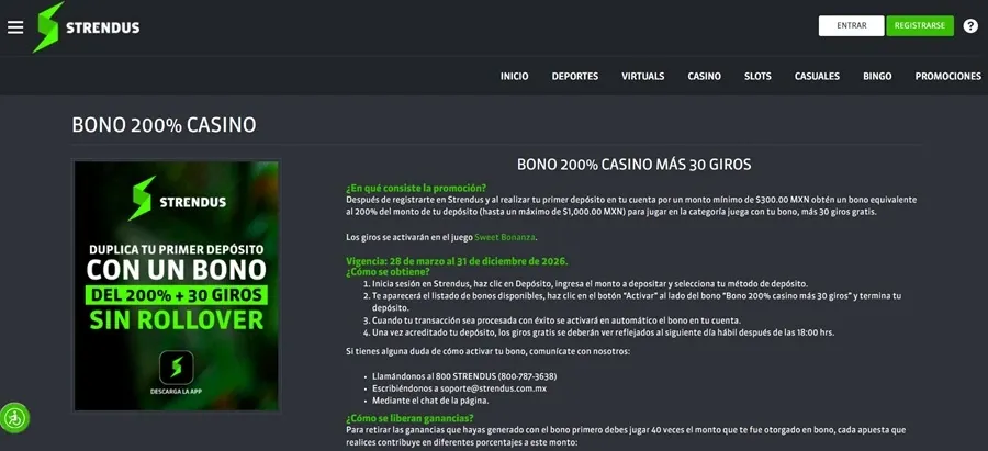 Bono de casino con giros gratis de Strendus México