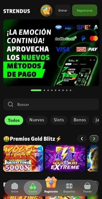 Aplicación de casino de Strendus en Android