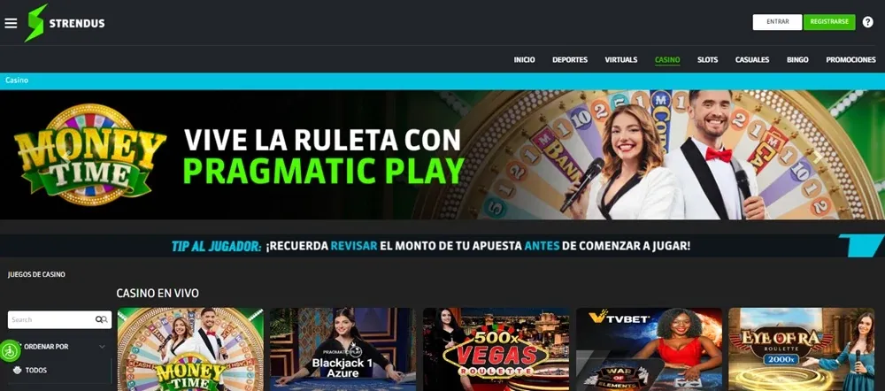 Casino en vivo y ruleta de Pragmatic Play en Strendus México