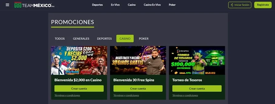 Promoción de 30 giros gratis de Team México