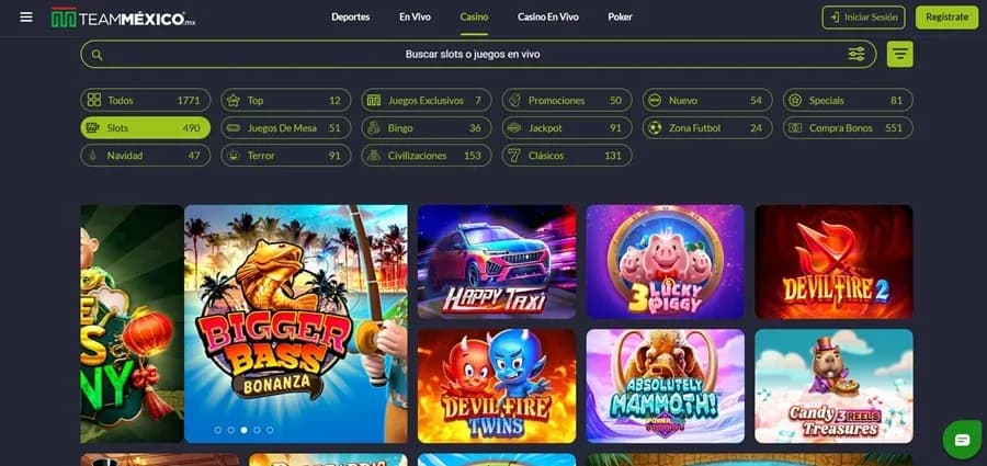 Catálogo de juegos de casino de Team México