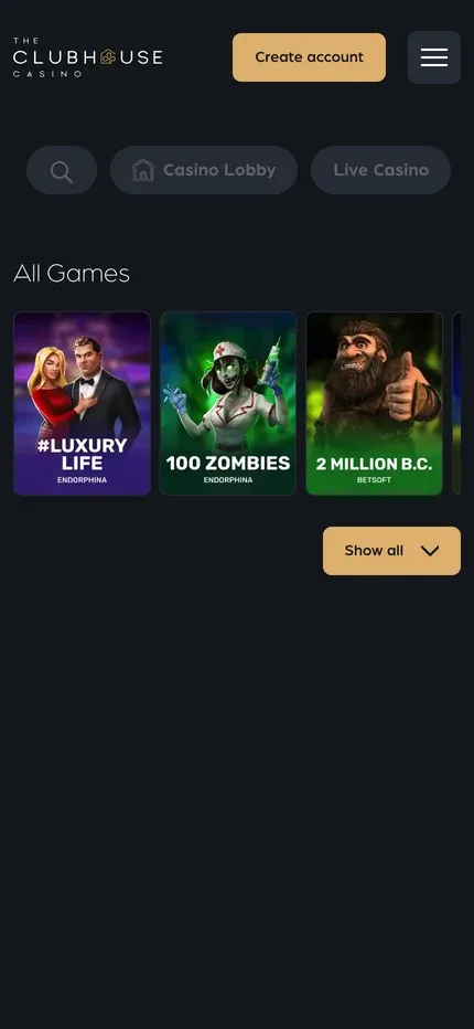 The Clubhouse Casino mobile preview