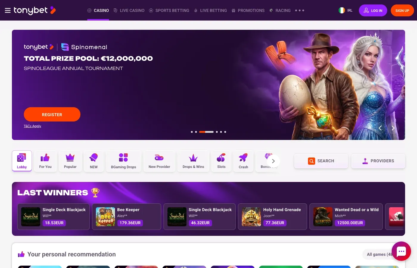 TonyBet desktop