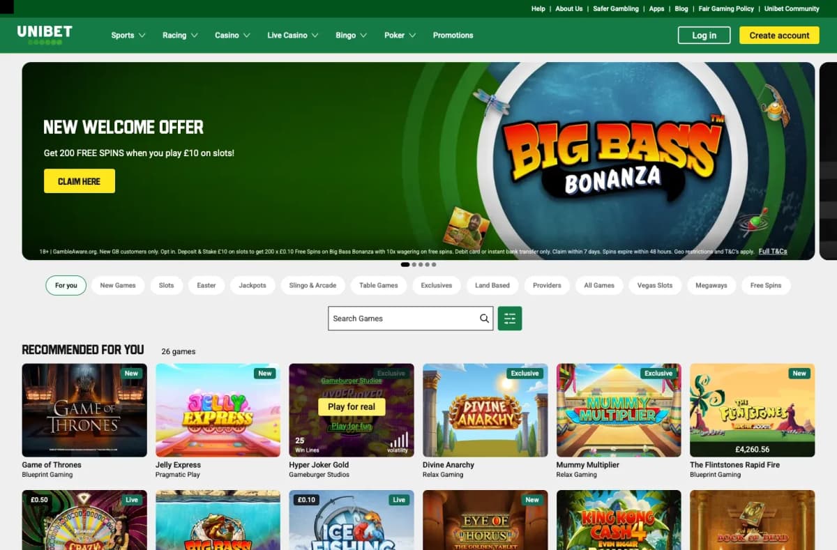 Unibet desktop site