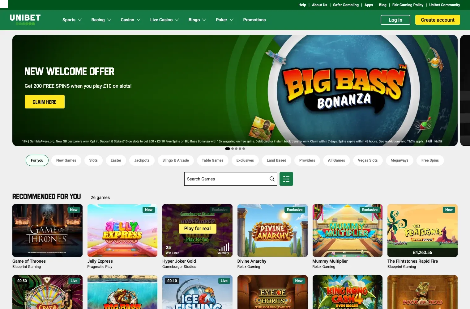 Unibet desktop
