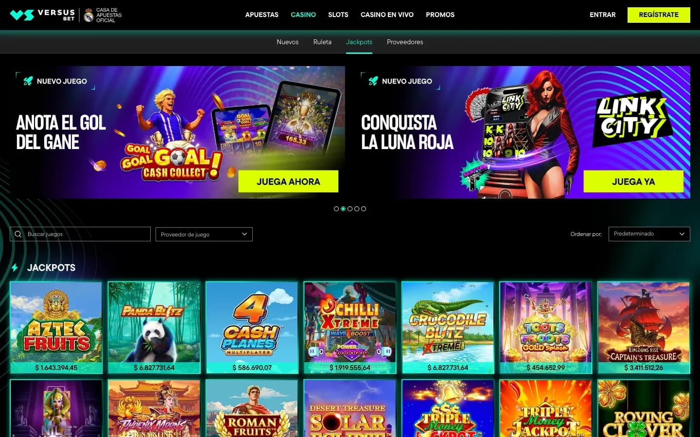 Categoría de jackpots con contadores en VERSUSbet México