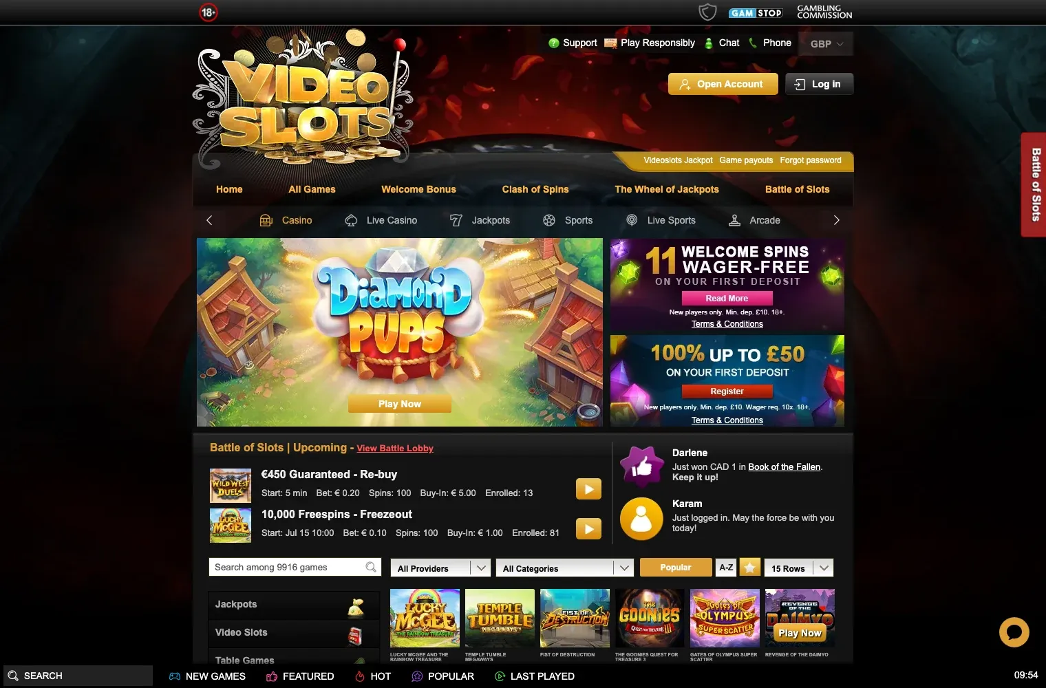 Videoslots casino lobby