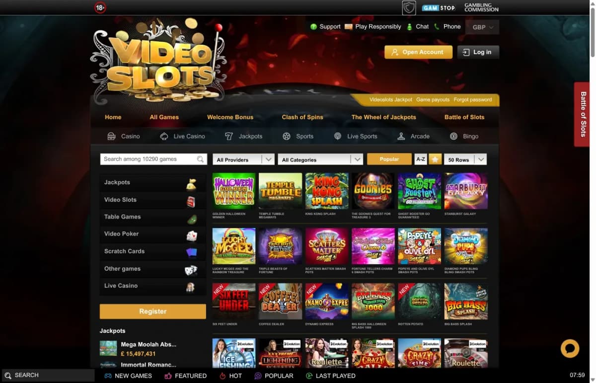 Videoslots desktop site