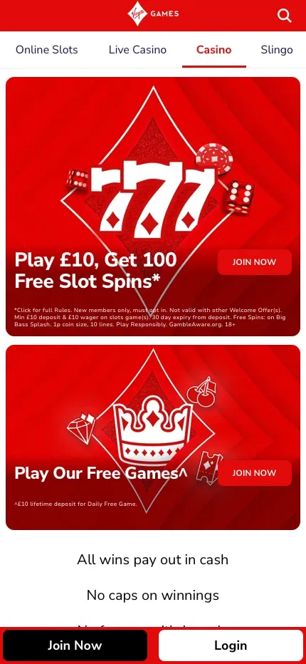 Virgin Games mobile preview