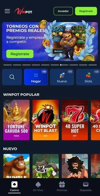 Aplicación de casino de Winpot en Android