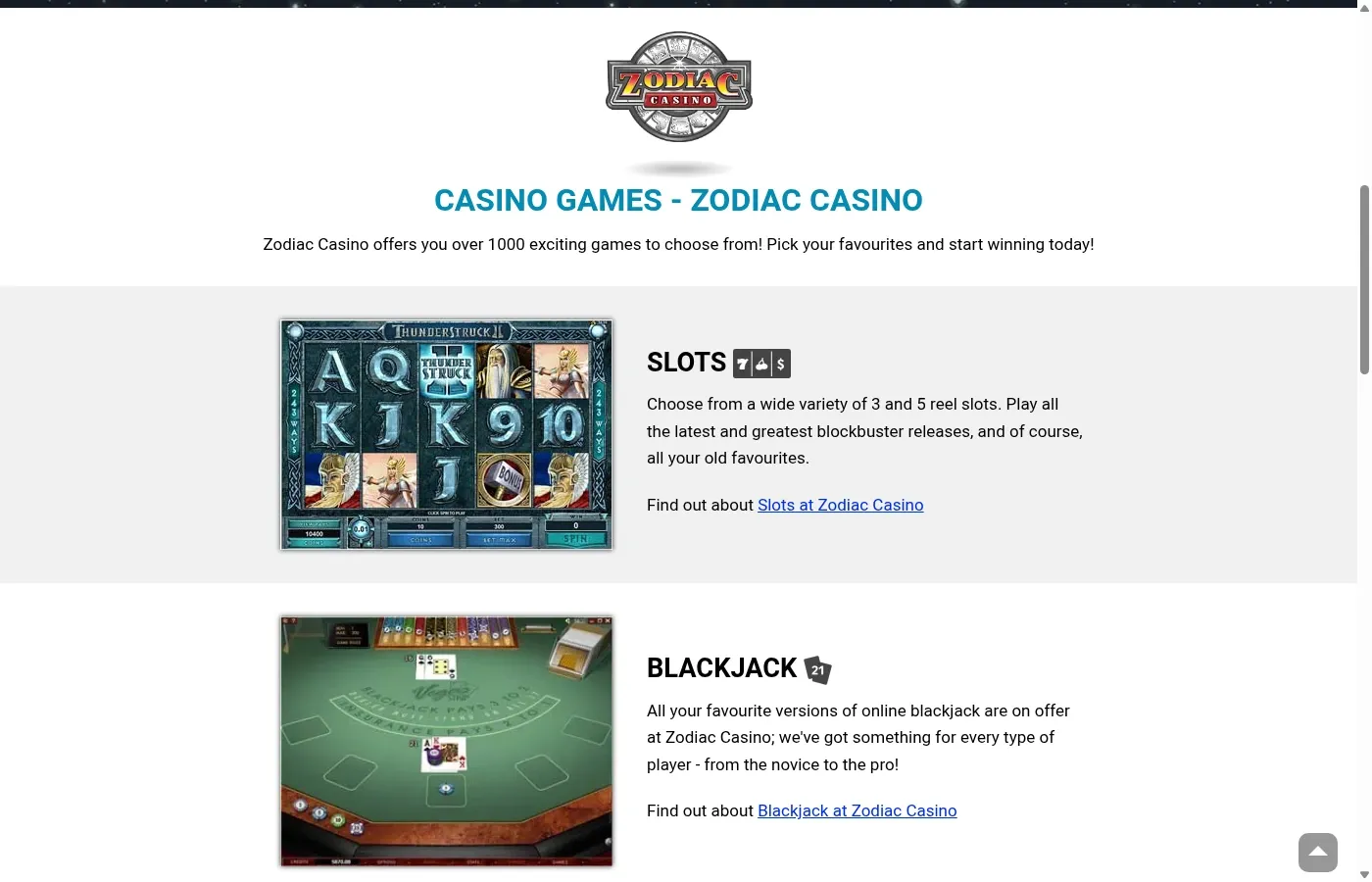 Zodiac Casino desktop site