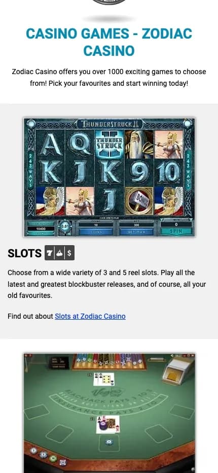 Zodiac Casino mobile site