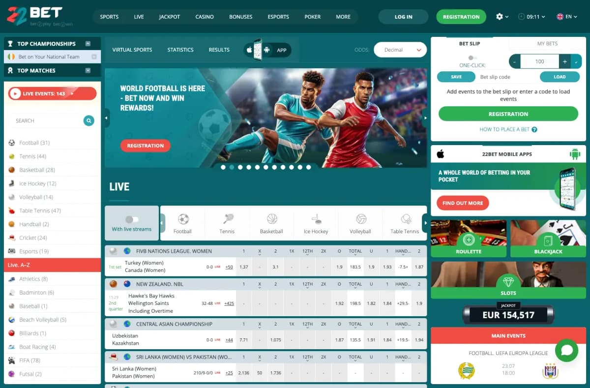 22Bet desktop site