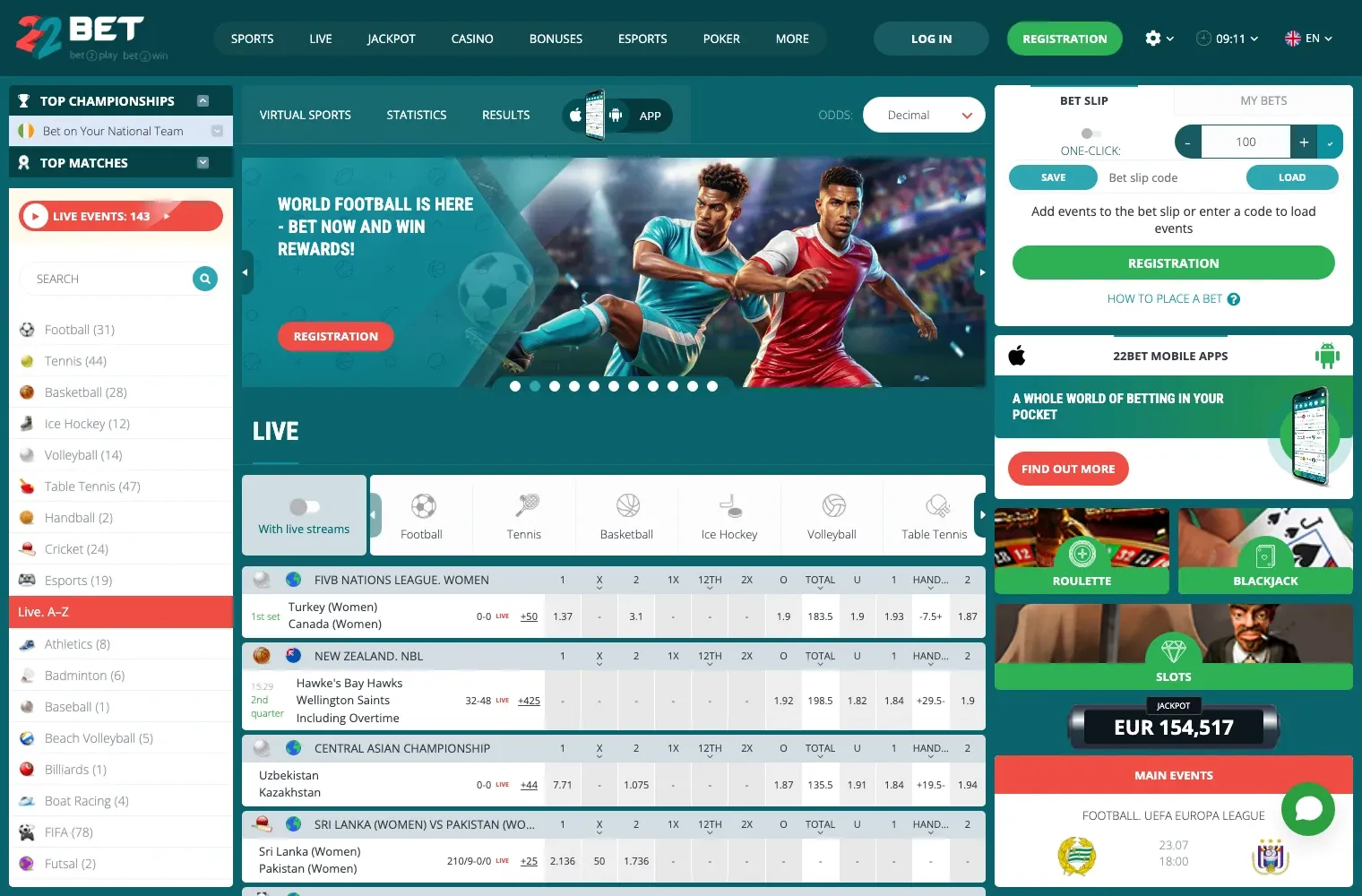 22Bet desktop