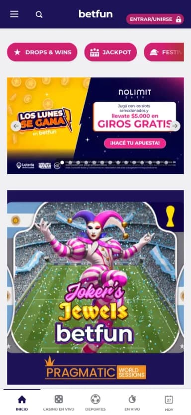 Betfun en el celular