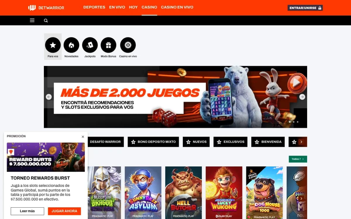 BetWarrior en computadora