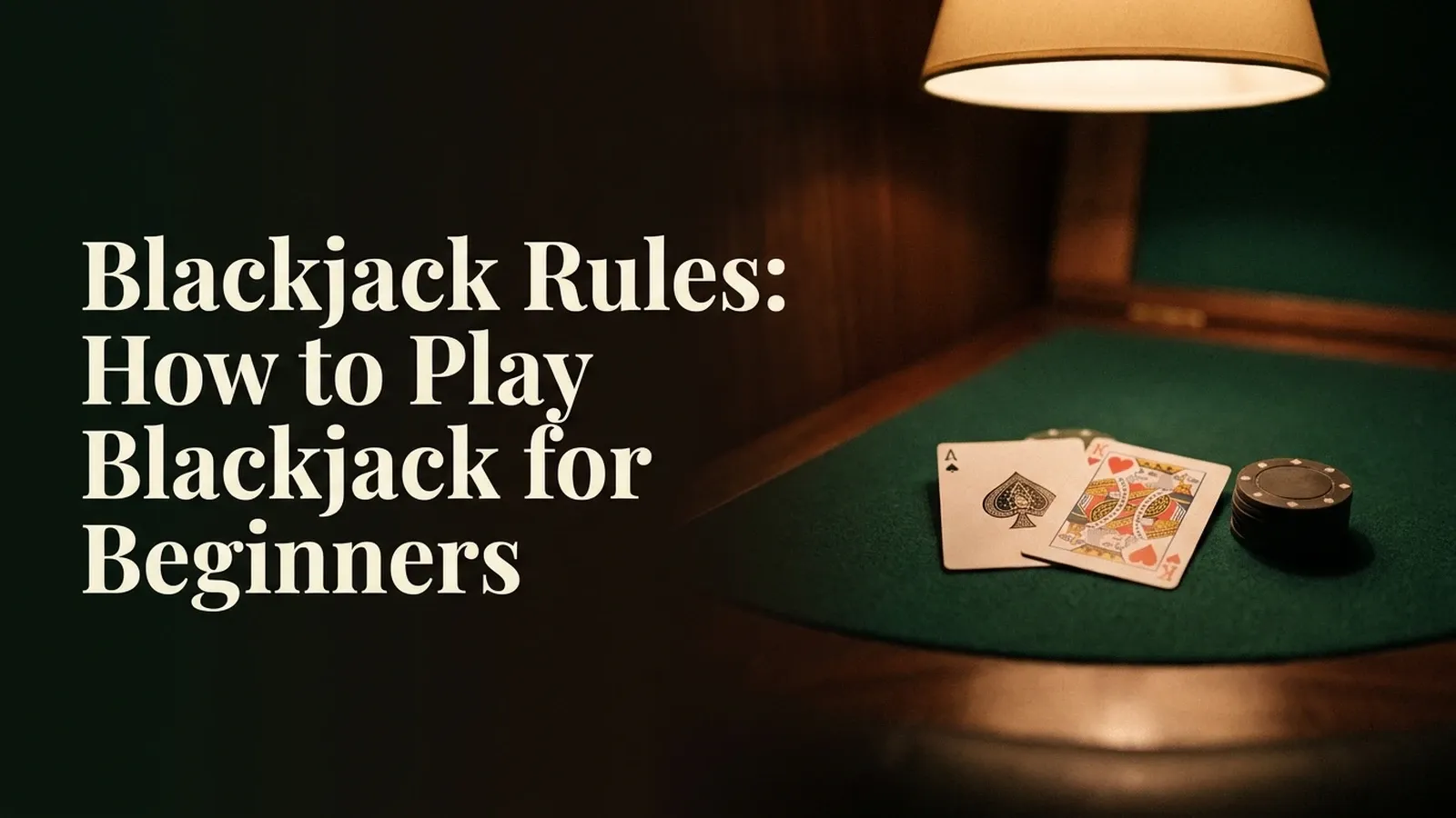 An Ace and a King on a green blackjack table with chips beside the title Blackjack Rules