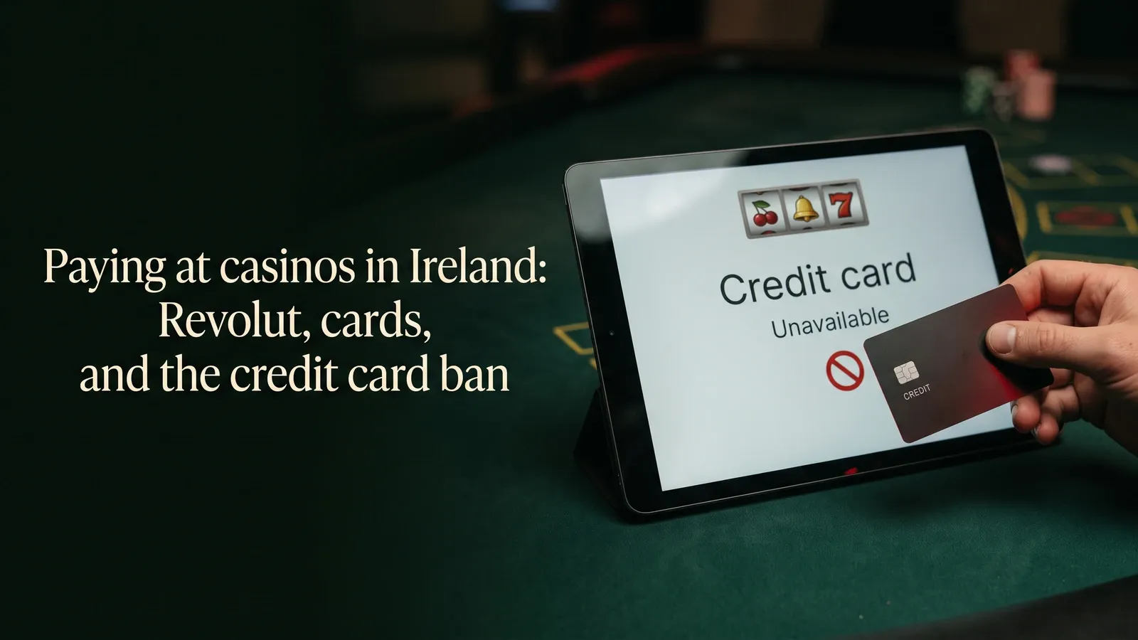 Conceptual casino cashier showing a credit-card payment as unavailable.