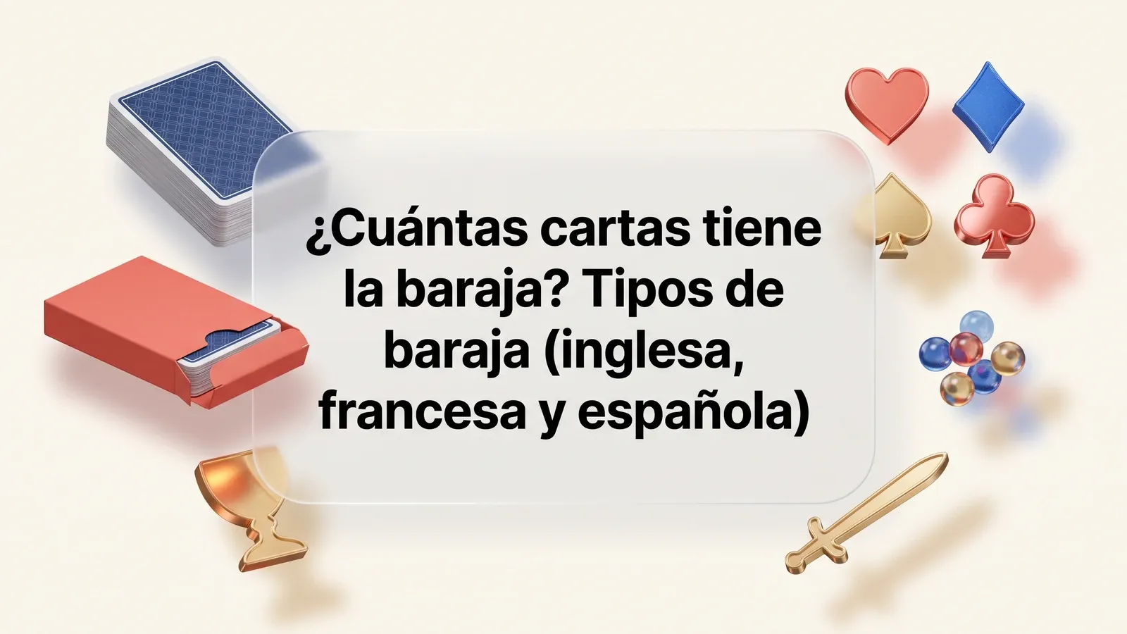 Tipos de baraja inglesa, francesa y española con cartas y palos