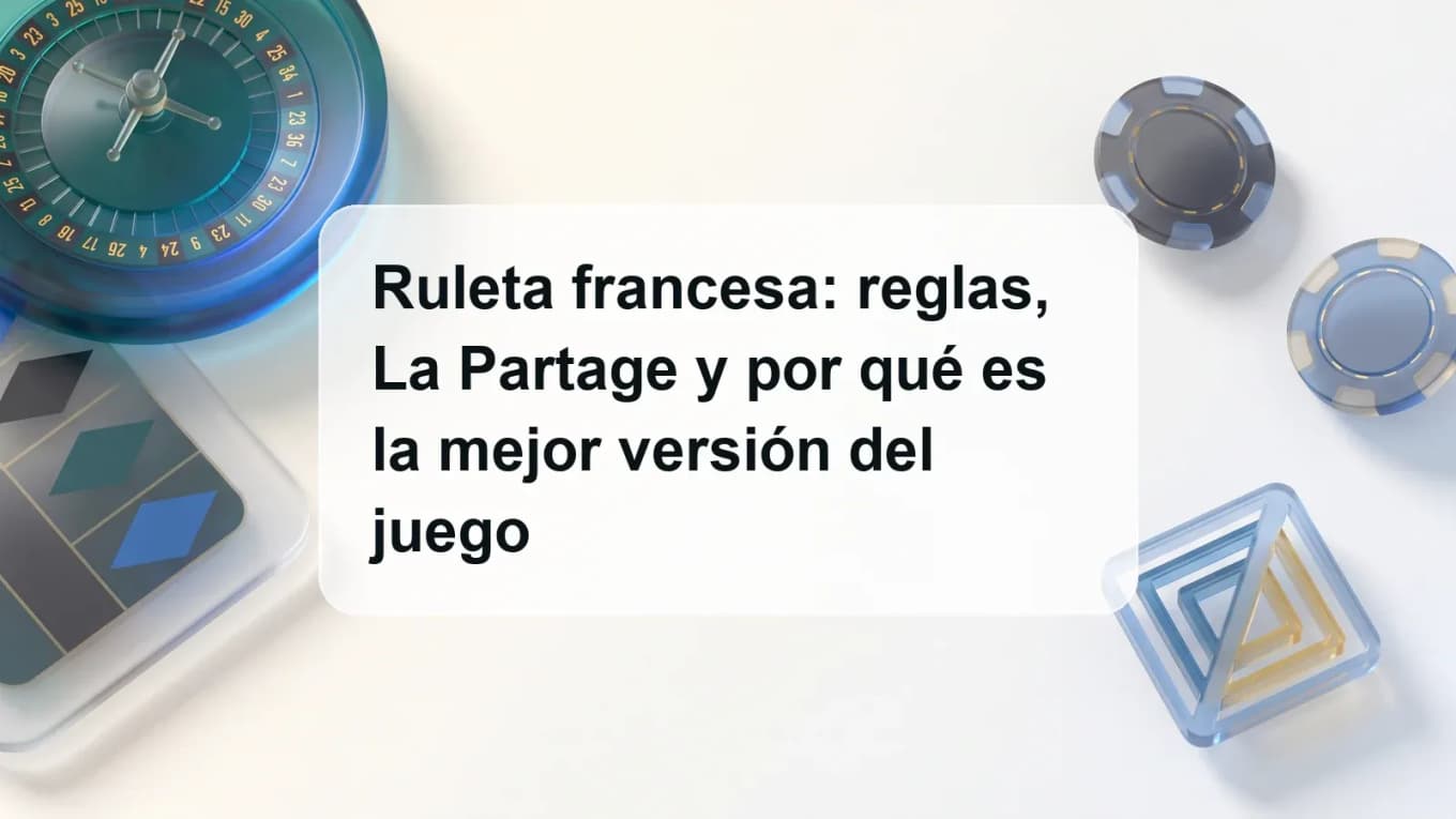 Ruleta translúcida, fichas y formas geométricas alrededor del título sobre un fondo crema
