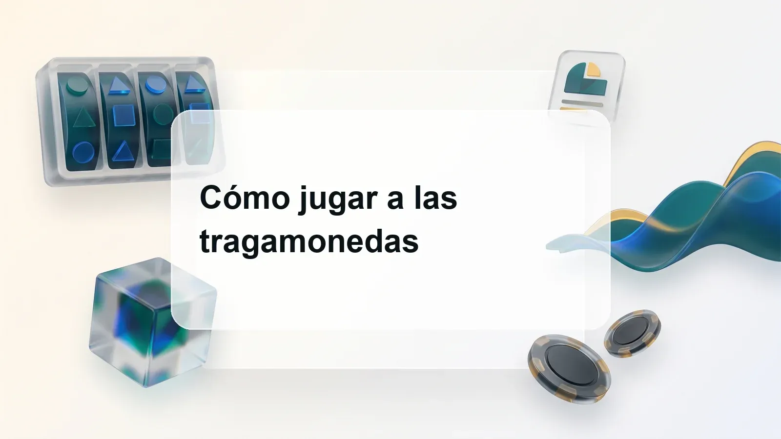 Rodillos transparentes con símbolos geométricos, un cubo y una curva de volatilidad sobre un fondo crema