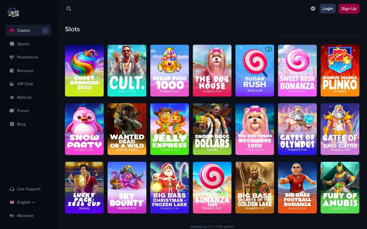 Jacks Club desktop site